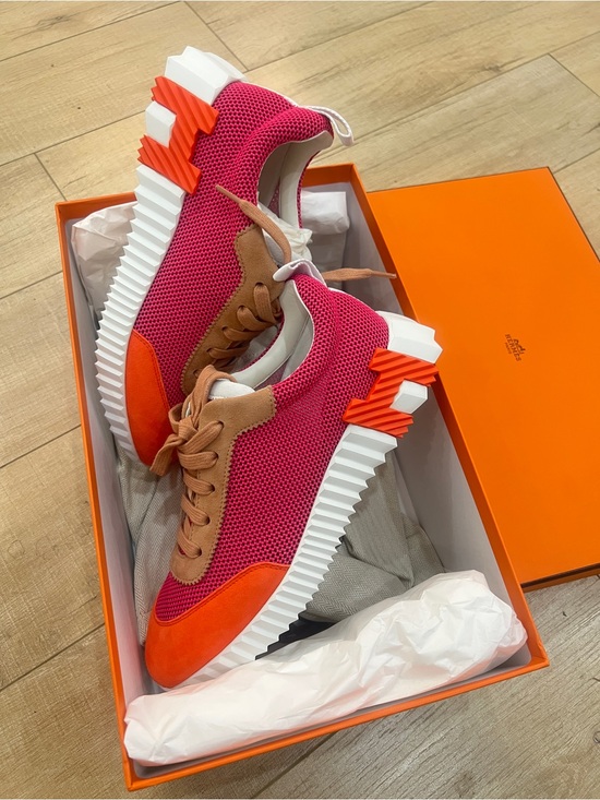 Hermes Shoes - Hermes Women’s Pink & Orange Mesh Casual Sneakers